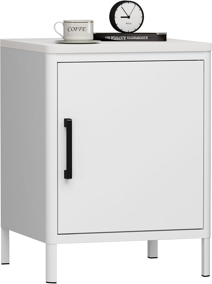 Nightstand with 1 Door, Metal Side Table with Wooden top by Steehoom