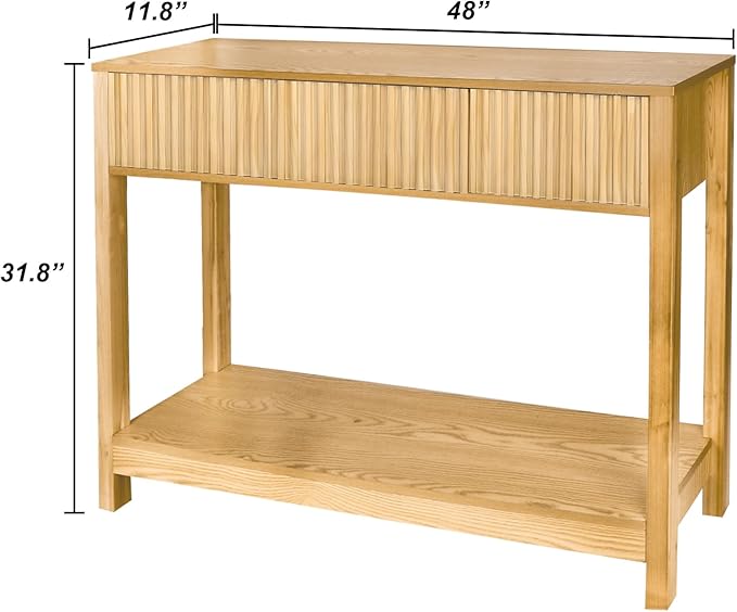 Long Console Table with Storage, Fluted Entryway Slim Sofa Tables Behind Couch - Image 3