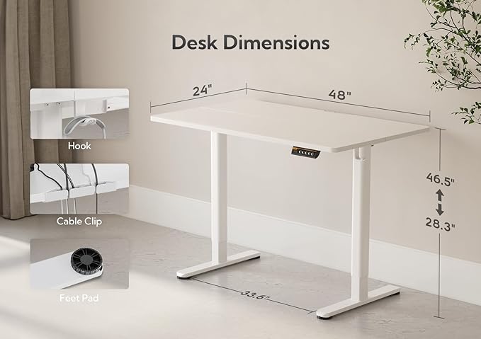 Claiks Electric Standing Desk, Adjustable Height Stand up Desk, 48x24 Inches - Image 3