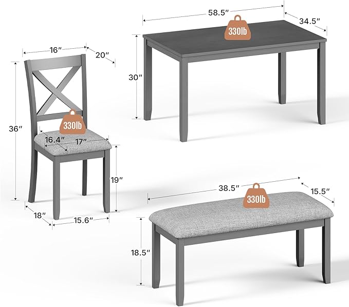 6-Piece Wooden Dining Table Set, Dining Table Set - Image 2