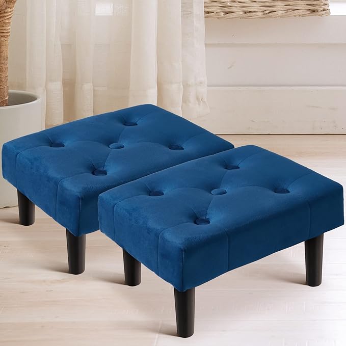 HOUCHICS Small Footstool Ottoman, Velvet Wooden Foot Stool Ottoman by HOUCHICS