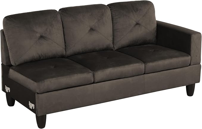 Grey L-Shaped 3-Piece Flannel Sofa - Image 3