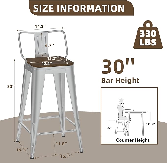30 Inch Swivel Bar Stools Set of 4, Counter Height Bar Stools - Image 2