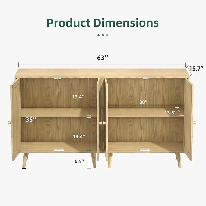 Set of 2 Rattan Sideboard Buffet Cabinets, Stylish Accent Cabinets - Image 2