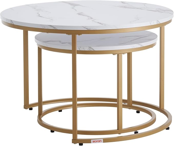 VEVOR Nesting Tables, Coffee Table Set of 2, 27.6 inch Round Coffee Table - Image 10
