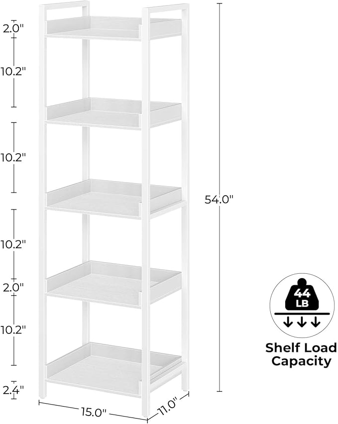 Rolanstar Bookshelf, 5-Tier Storage Rack, Narrow Corner Bookshelf, Display - Image 3