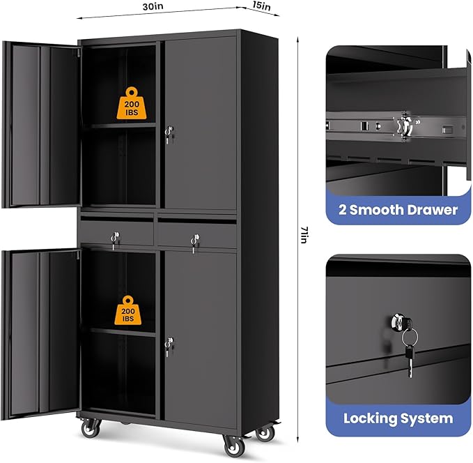 Garvee Metal Storage Cabinet, 73 Inch Garage Storage - Image 3