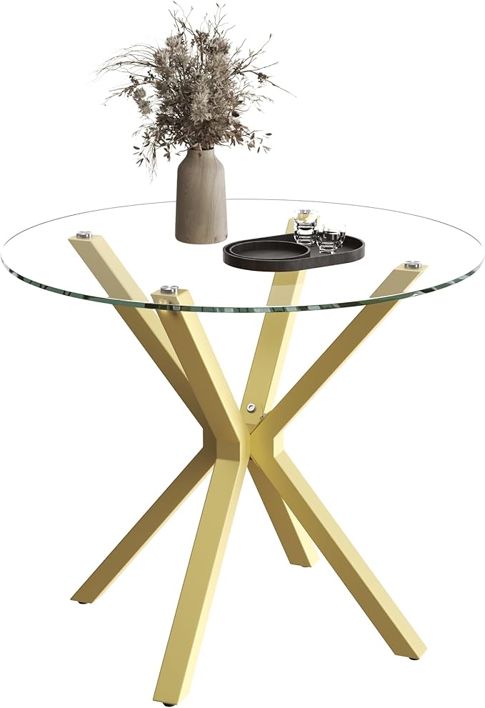 Tempered Glass Dining Table for 2-4, 36 Inch Round Kitchen Table by Goldfan