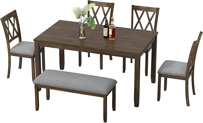 6-Piece Solid Wood Dining Table Set, Dining Table & Chair Set - Image 7