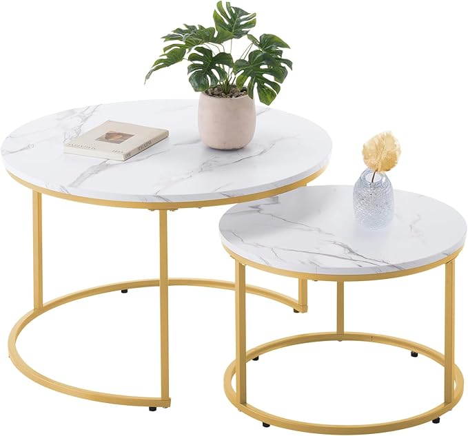 VEVOR Nesting Tables, Coffee Table Set of 2, 27.6 inch Round Coffee Table by VEVOR