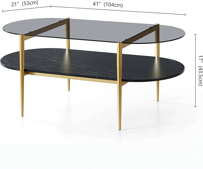 Oval Glass Coffee Table, Mid-Century Modern Design, L41 x W21 x H17 inch - Image 2