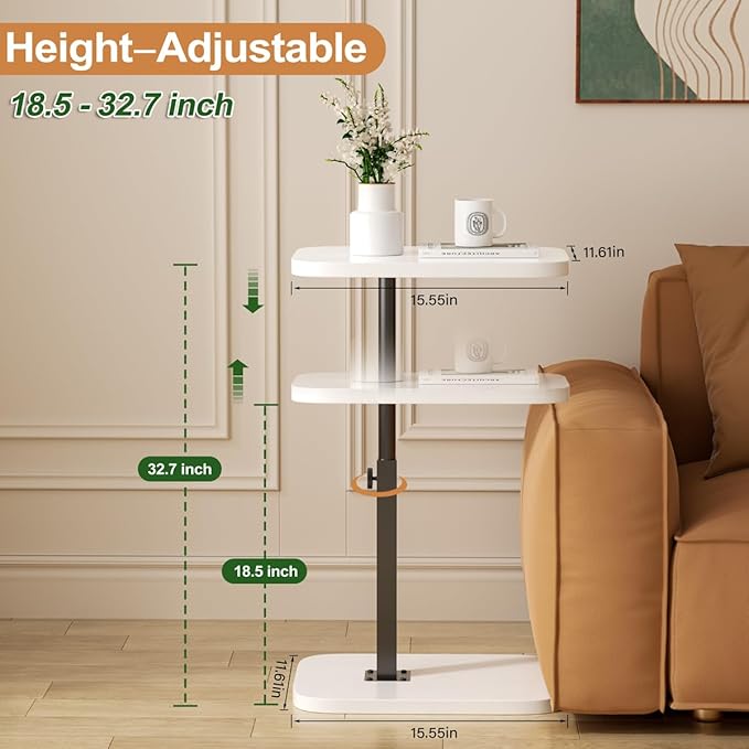 Adjustable Side Table TV Tray, C Shaped End Table, Small Bedside Table - Image 3