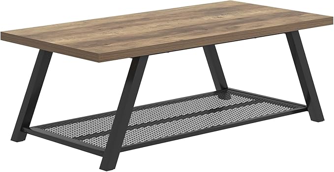 FOLUBAN Coffee Table, Modern Rustic Wood and Metal Center Table - Image 9