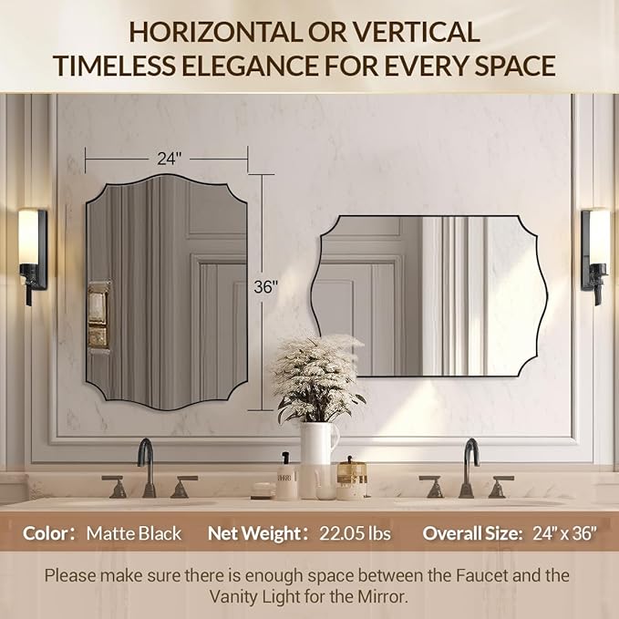 Black Wall Mirror, 24x36 Scalloped Mirror - Image 2