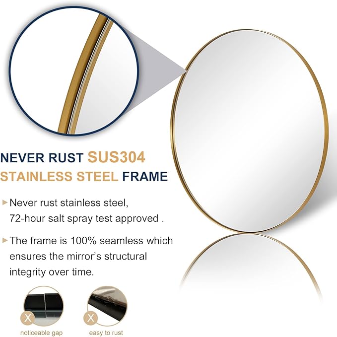 ANDY STAR Gold Round Mirror, 36’’ Brushed Gold Circle Bathroom Mirrors in - Image 7