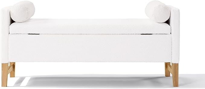 Merax Boucle Upholstered Storage Ottoman Bench 50.8" End of Bed Bench - Image 3