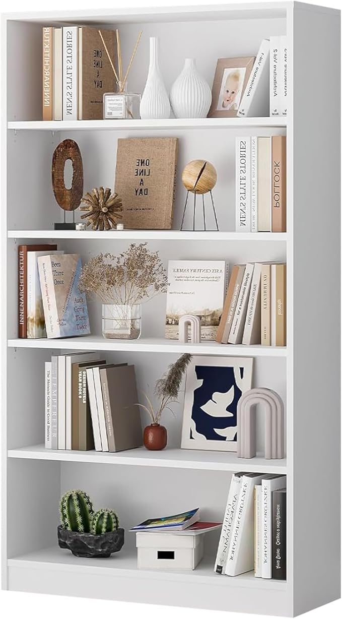 Wooden Bookshelf with Adjustable Shelves, 5 Tier Tall Bookcase - Image 7