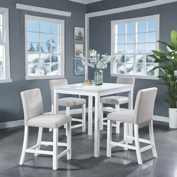 Dining Table Set for 4, Counter Height, Includes 4 Upholstered Chairs for Living - Image 7
