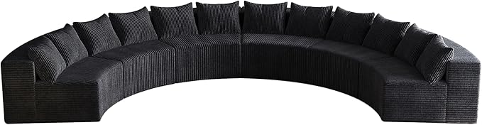 KEIKI Corduroy Curved Sectional Sofa, 6 Seater Symmetrical Modular Semi - Image 7
