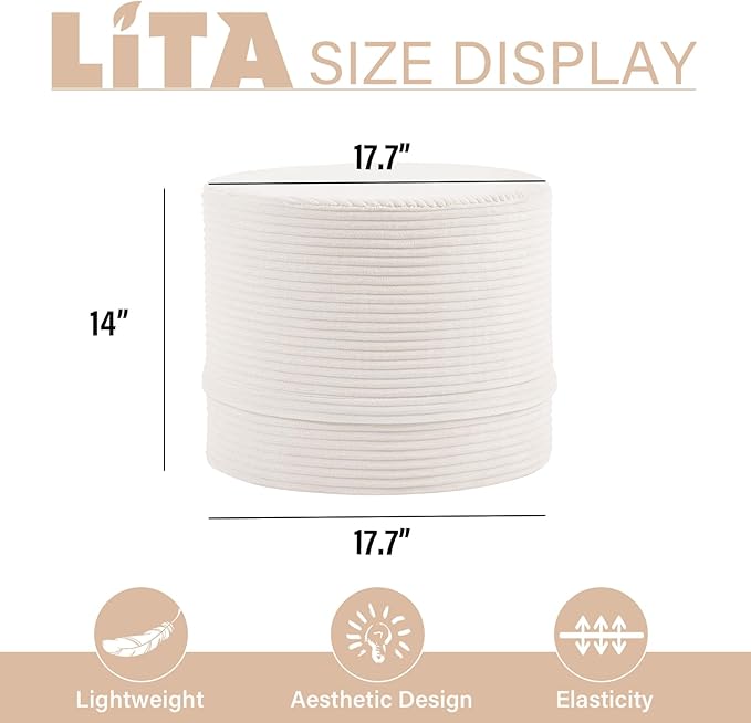 LITA Round Stuffed Pouf Ottoman, Velvet Poufs - Image 2