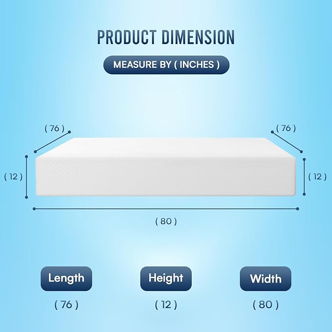 FDW | 12 Inch King Mattress | Medium Firm | Gel Memory Foam Mattress | White | - Image 2
