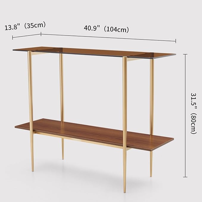 Glass Console Table for Living Room, Foyer & Entrance, 2-Tiers Mid-Century - Image 2