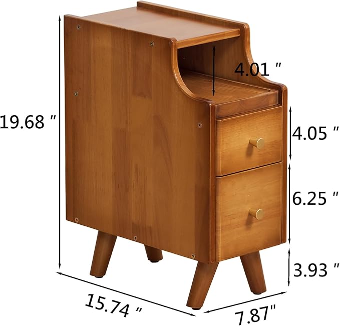 Small Nightstand, Narrow Nightstand, Solid Slim Wood Night Stand - Image 2
