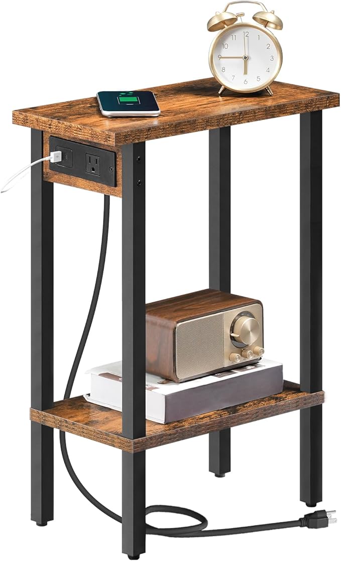 HOOBRO Small End Table with Charging Station, Narrow Side Table with USB Port by HOOBRO