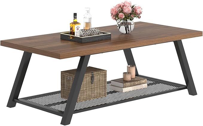 FOLUBAN Modern Coffee Table, Rustic Wood and Metal Center Table - Image 8