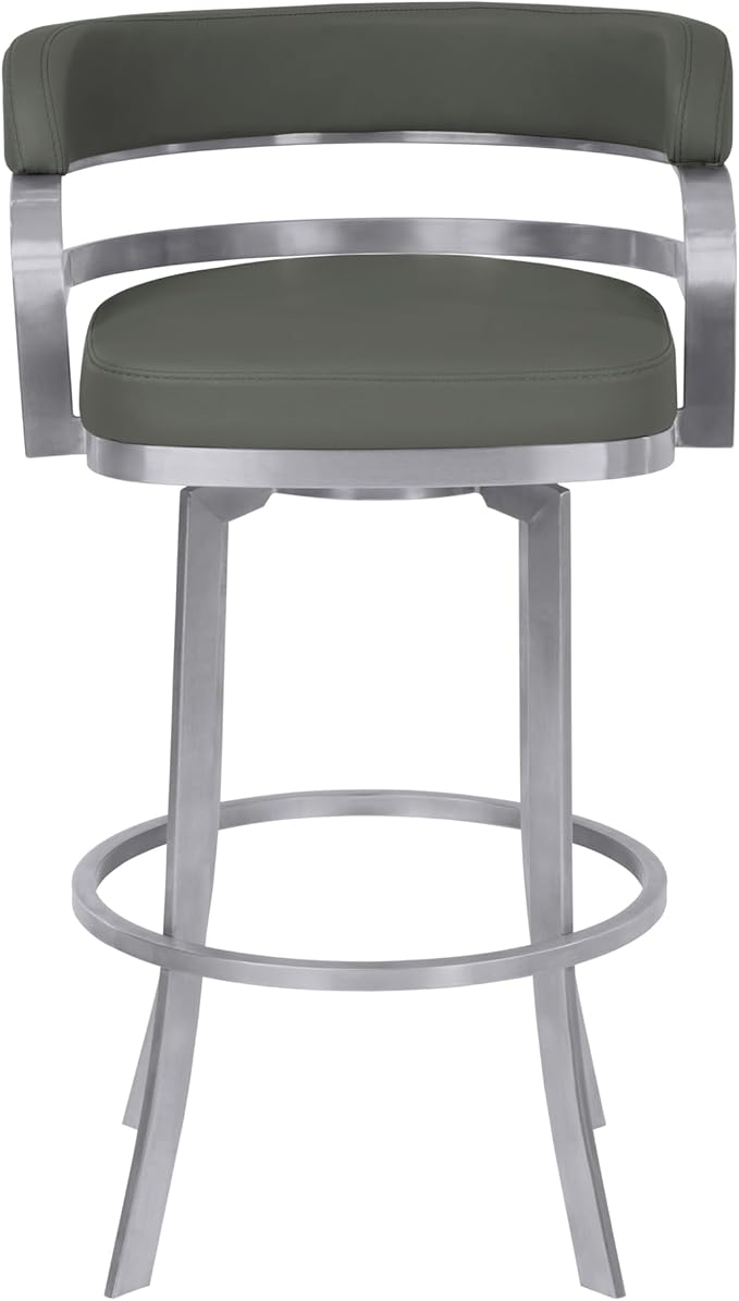 Armen Living Prinz 30" Bar Height Swivel Barstool in Grey Faux Leather and - Image 4