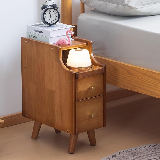 Small Nightstand, Narrow Nightstand, Solid Slim Wood Night Stand by SOBIBO