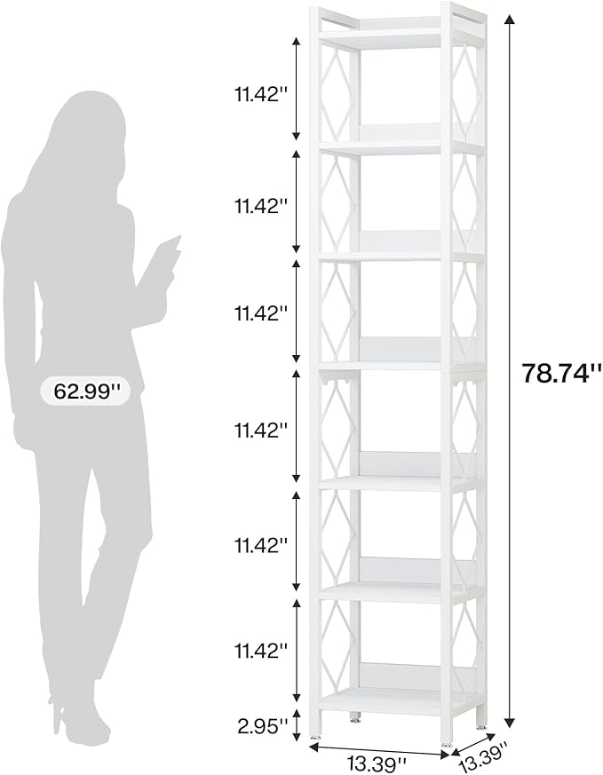 Tribesigns 78.7 Inch Extra Tall Narrow Bookshelf, 7 Tier Skinny Bookcase - Image 2