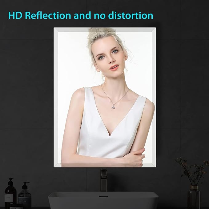 KOHROS Bathroom Mirror 20” x 28" Frameless Rectangle Bathroom Vanity Mirror - Image 4