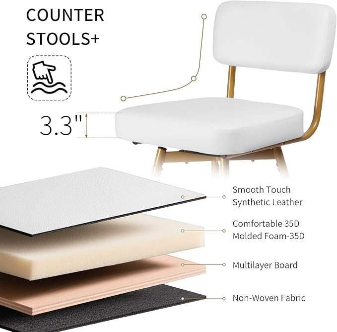 Swivel Counter Height Bar Stools Set of 2, Faux Leather Bar Stools - Image 4