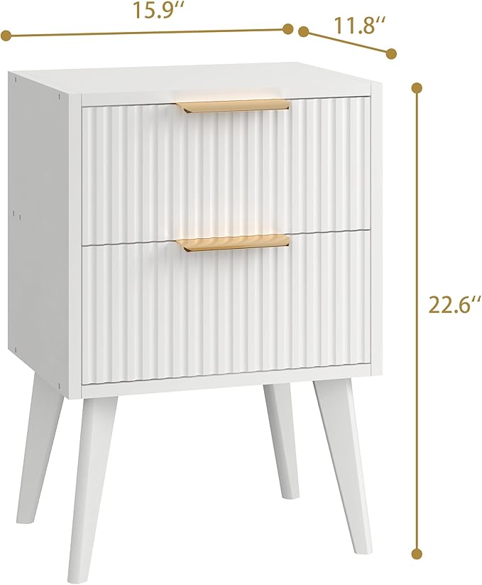 Fluted Nightstand with 2 Drawers, Modern Bedside Table with Metal Handles - Image 3