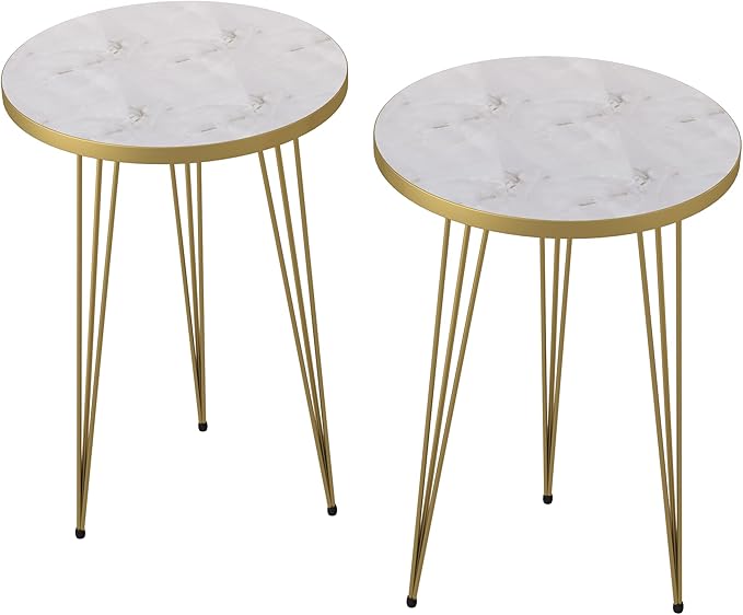 PAK HOME - Set of 2 End Table - High Gloss White Marble Look - Image 6