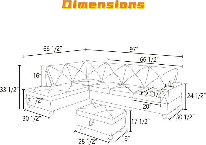 L Shaped Sectional Couch with Otttoman, Apartments - Image 2