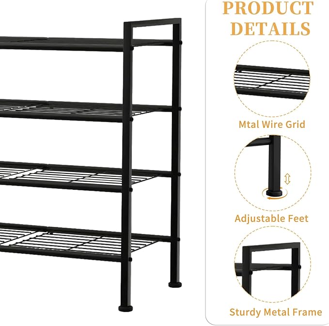 Simple 4 Tier Shoe Rack, Metal Stackable Shoe Storage Organizer - Image 4