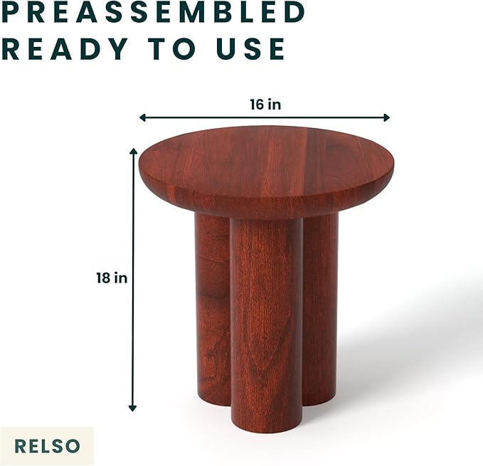 Relso Gaia Round End Table for Living Room and Farmhouse | Solid Mango Wood for - Image 9