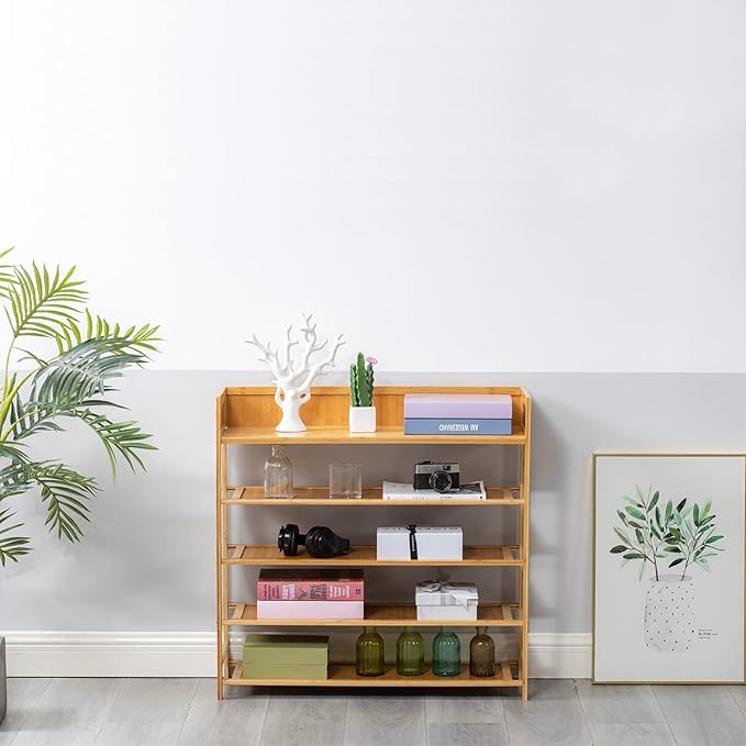 Bamboo Shoe Rack Organizer, 5 Tier Shoe Shelf Storage Organizer, - Image 7