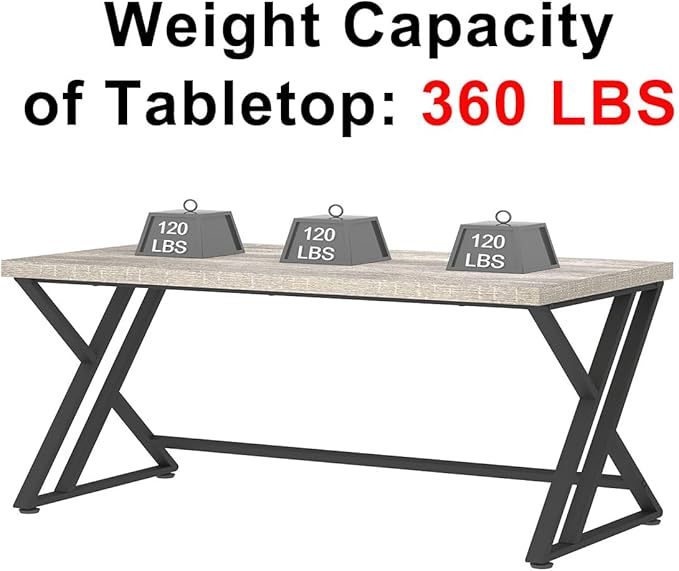 LVB Large Home Office Desk, Long Industrial Computer Desk, Metal Wood Writing - Image 8
