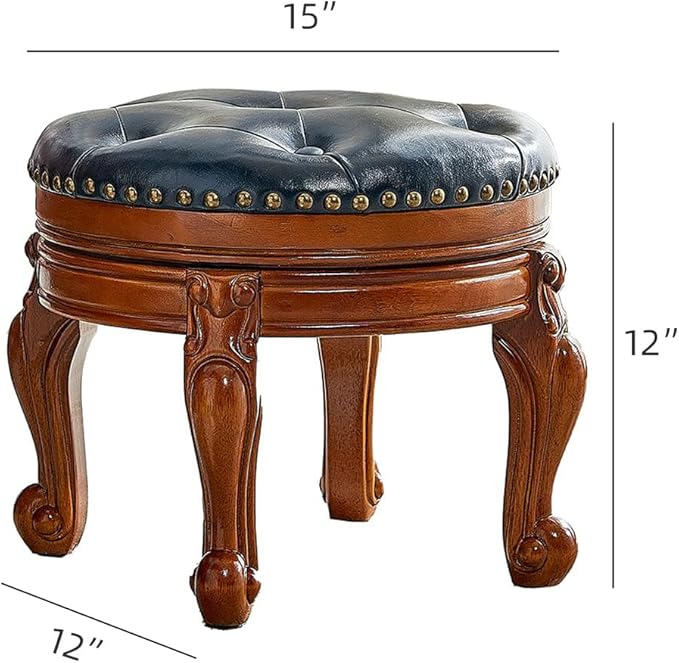 Solid Wood Foot Stool Round Ottoman Mid-Century Footrest Sofa Stool - Image 3