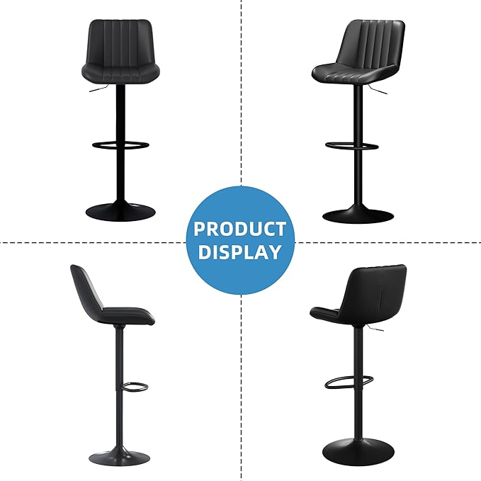 Shintenchi Swivel Bar Stools Set of 2, Adjustable Faux Leather Upholstered - Image 6