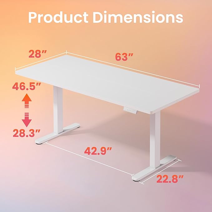 HUANUO 63 x 28 inch Electric Standing Desk Adjustable Height, 4 Memory Height - Image 2