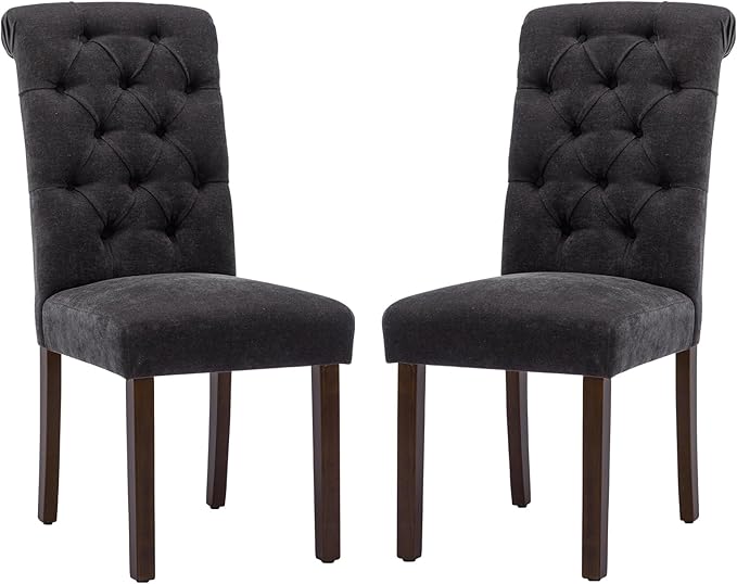 COLAMY Button Tufted Dining Chairs Set of 2, Parsons Upholstered Fabric Dining by COLAMYINC
