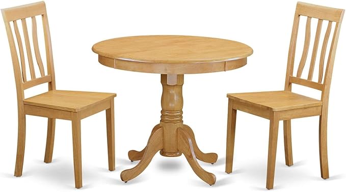 East West Furniture ANTI3-OAK-W 3 Piece Dining Set Contains a Round Kitchen by EastWestFurniture