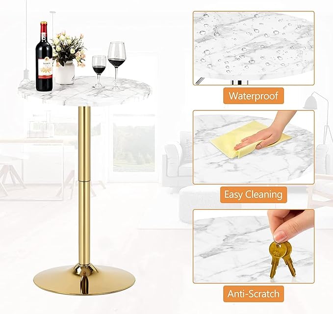 24'' Gold Bar Table Round Cocktail Table 39.1" Height Kitchen Dining Tables - Image 5