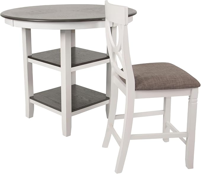 Poundex 5 Piece Counter Height Dining Set in White and Gray - Image 3