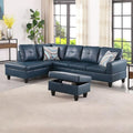 Denim L-Shaped 3-Piece Faux Leather Sofa by Unknown