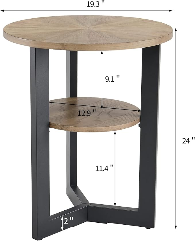LEEMTORIG Round Side Table, 2-Tier High End Table Nightstand - Image 2